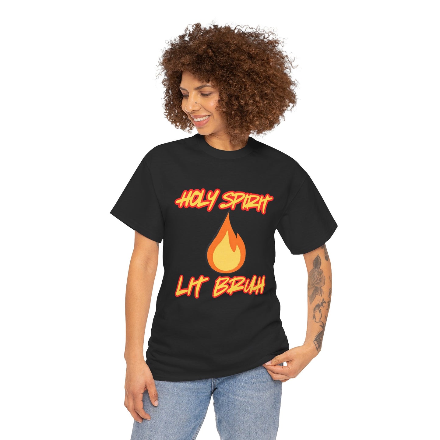 Holy Spirit Lit Bruh T-Shirt — Christian Flame Graphic Tee